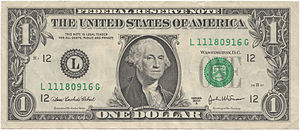 Obverse of United States one dollar bill, seri...